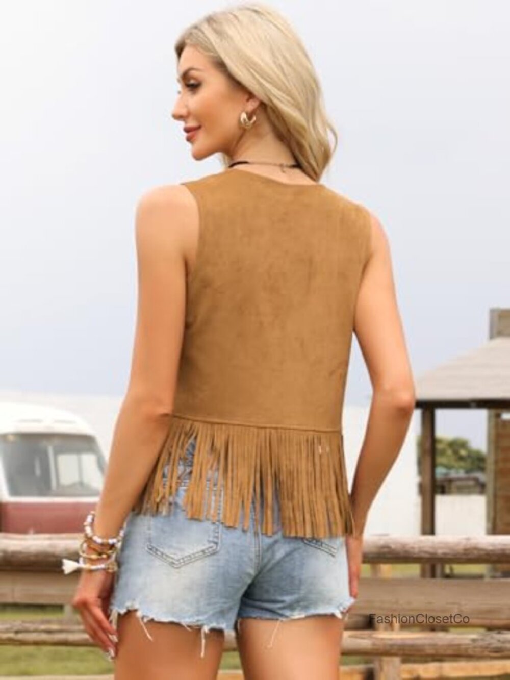 Western Faux Suede Fringe Tassel Vest Cardigan Sleeveless Cowgirl Top - Picture 2 of 5